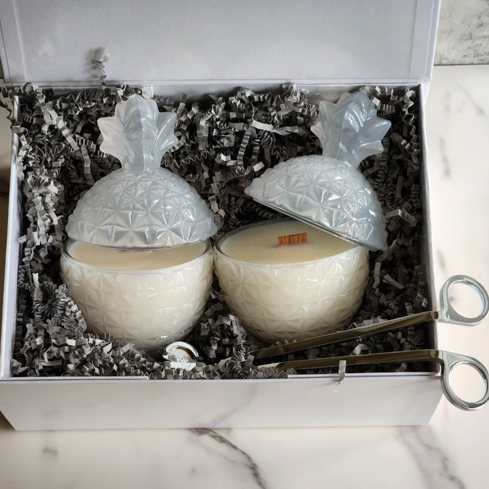 Two Glass Pineapple Scented Candles Gift Set