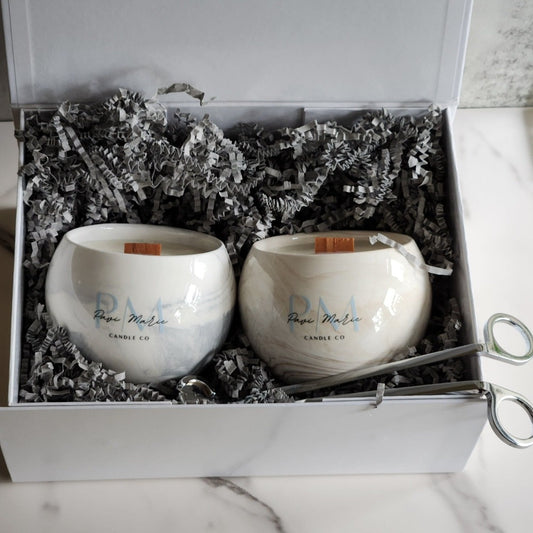 Two BROWN Ceramic Bowl Scented Candles Gift Set