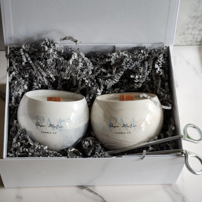 Two GRAY Ceramic Bowl Scented Candles Gift Set